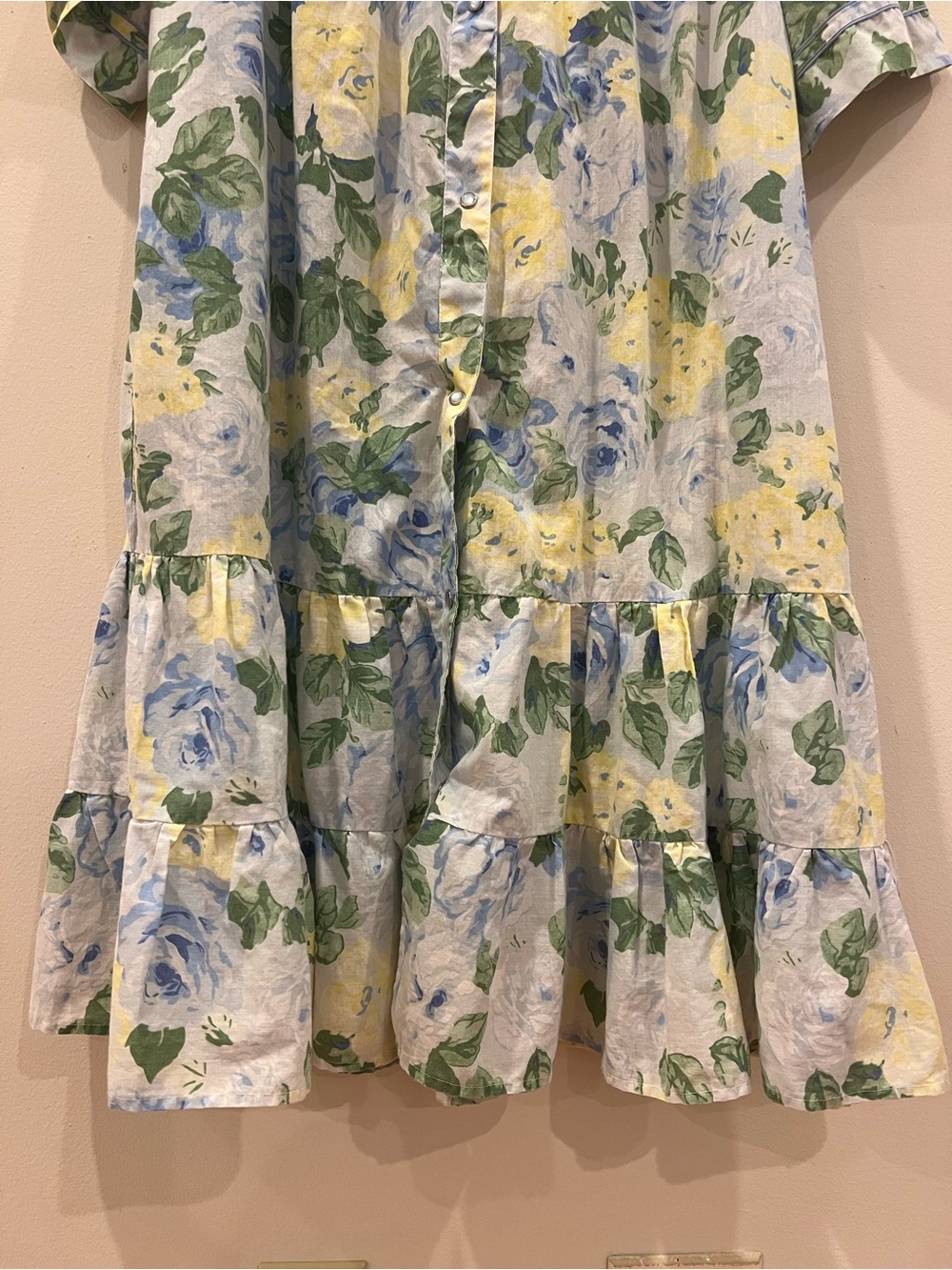 Vermont Country Store Nightgown House Dress Large Floral Ruffle Snap Button Up - Picture 5 of 10